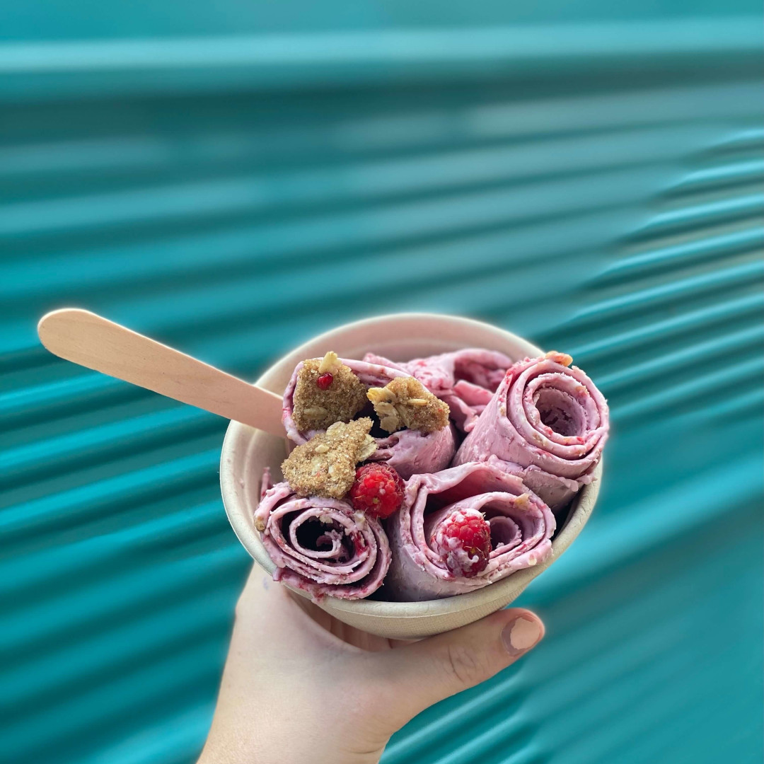 Raspberry Beret rolled ice cream
